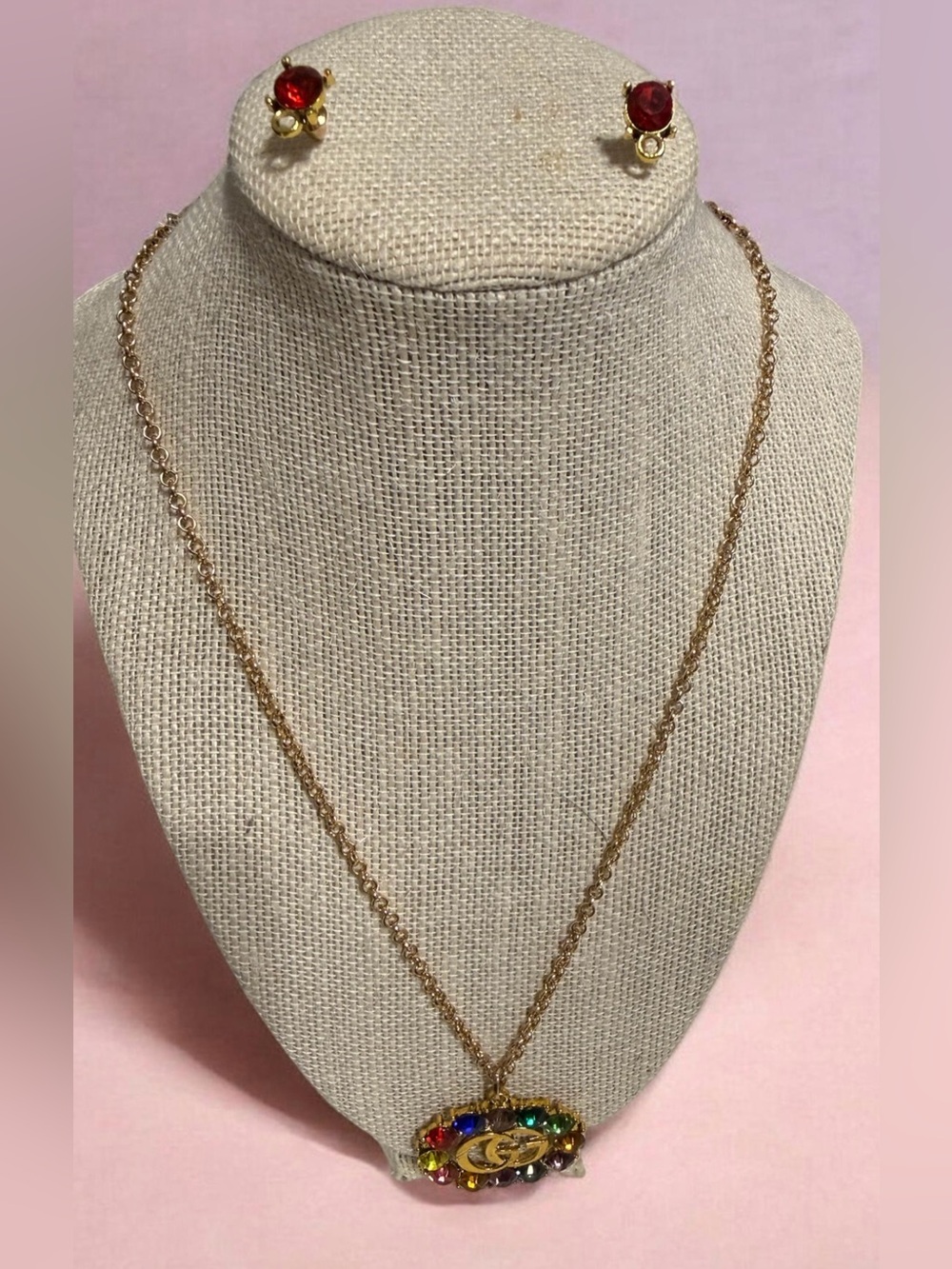 Gold-Tone Interlocking GG Multicolor Pendant Necklace & Earrings Set